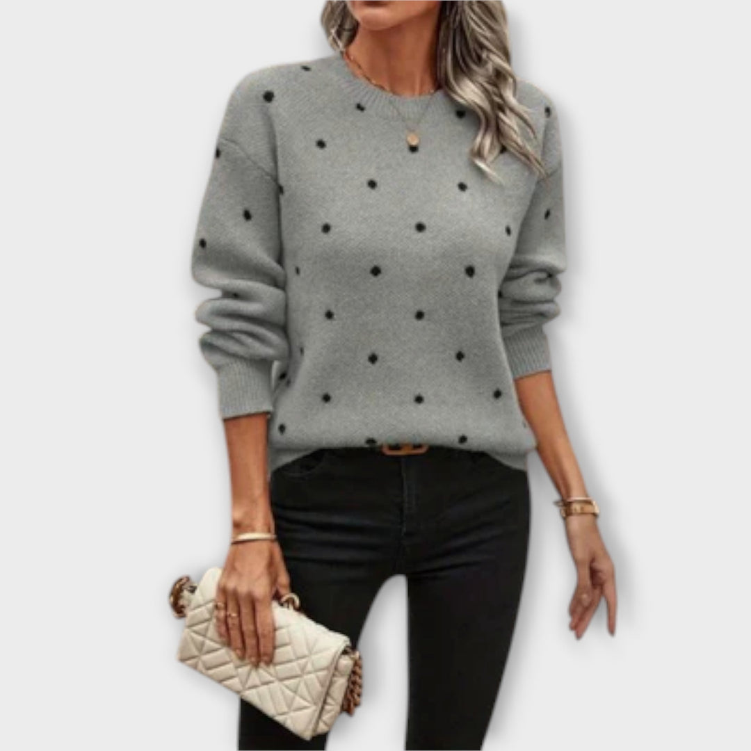 Ava | Casual Long-Sleeve Knit Sweater with Polka Dot Pattern
