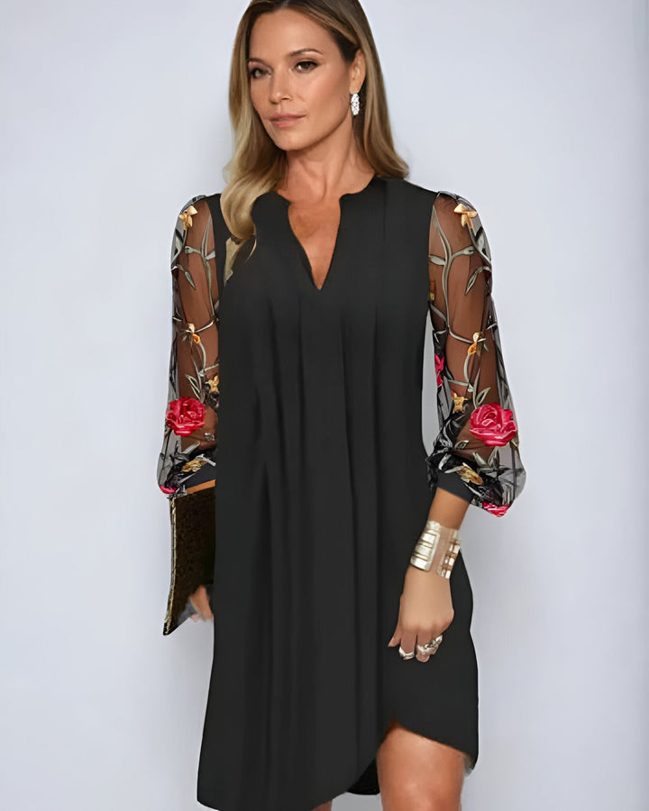 Renee | Elegant Long Dress for Women with Embroidered Sleeves