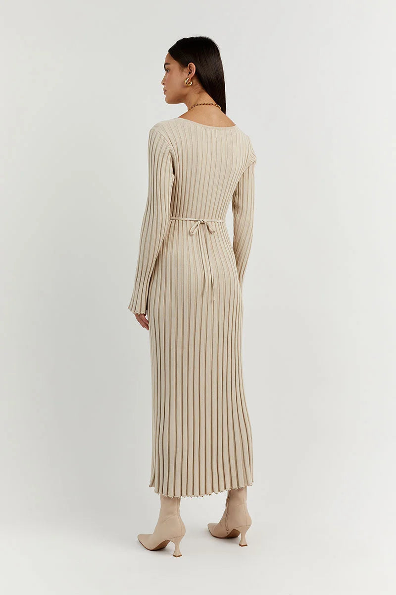 Luna™ | Elegant V-Neck Knitted Midi Dress