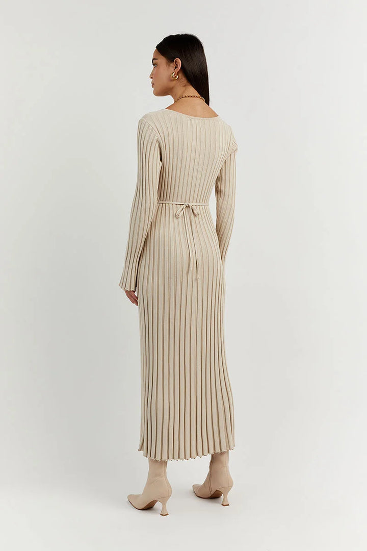 Luna™ | Elegant V-Neck Knitted Midi Dress