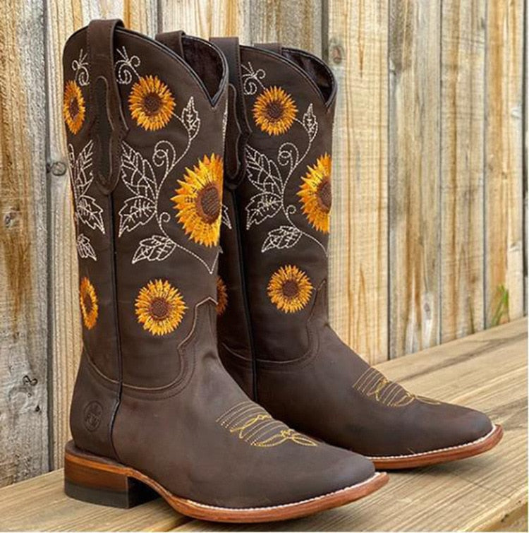 Leah - Mid-Calf Leather Cowboy Boots
