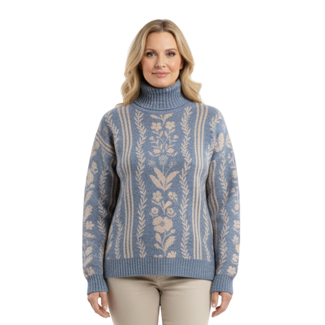 Grace | Winter Floral Knit Turtleneck