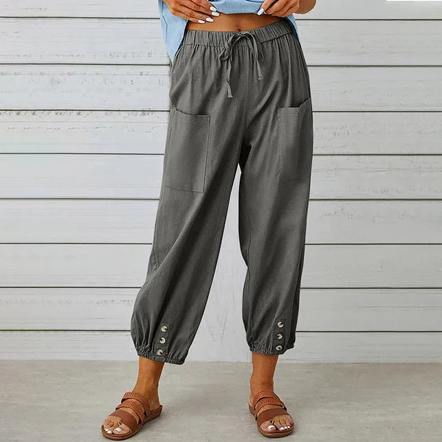 Zuri - High Waist Loose Cotton Linen Pants