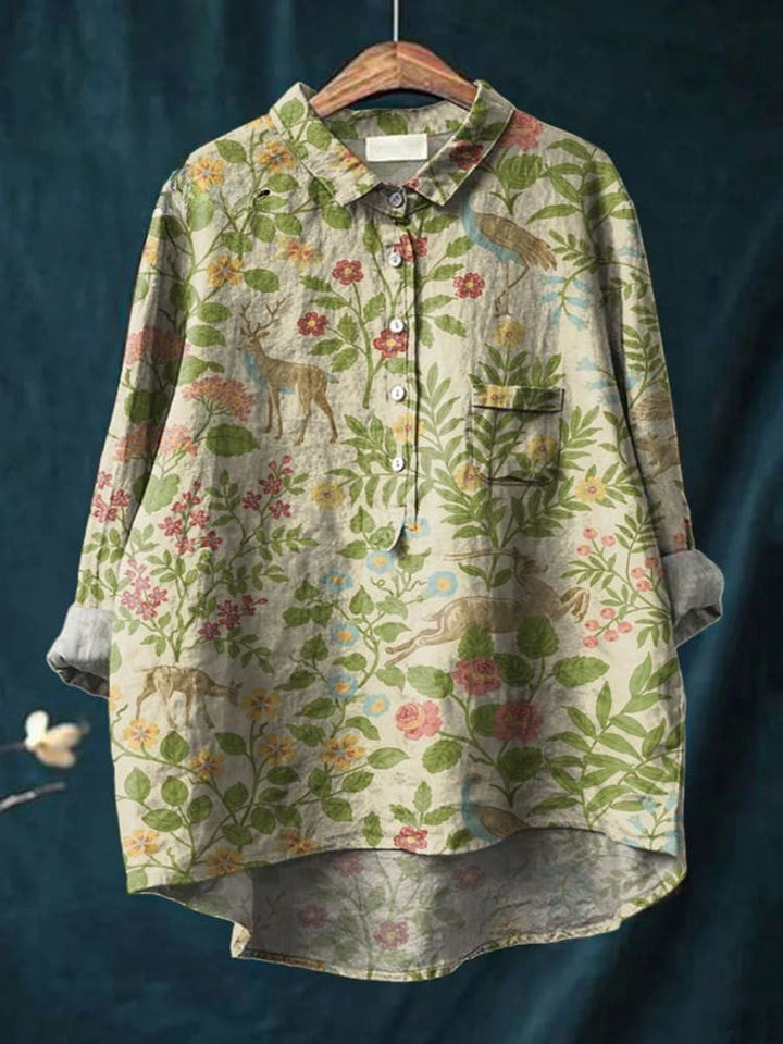 Paige - Vintage Floral And Animal Art Print Shirt
